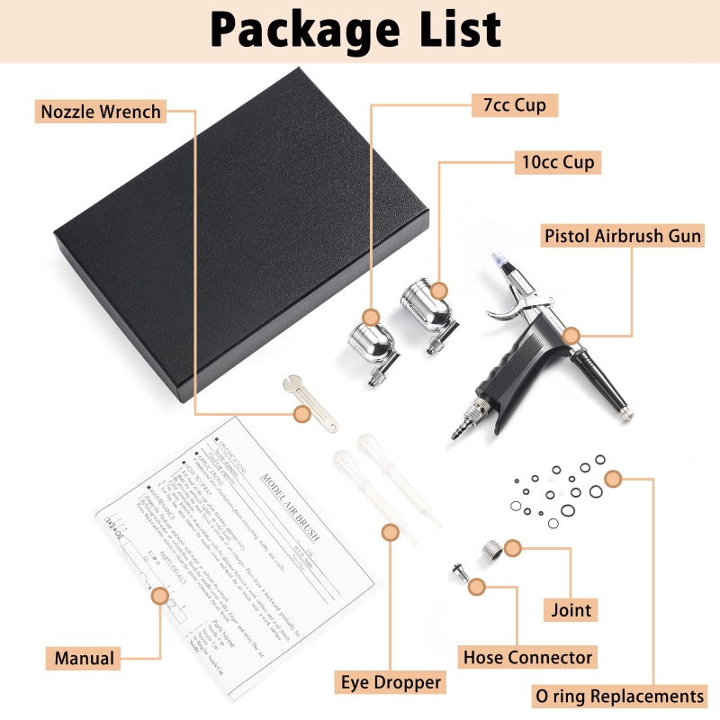 Uouteo Airbrush Trigger Gun Air Brush Gun with 0.3 mm Needles 7CC &10 CC Cup for Painting - Image 3